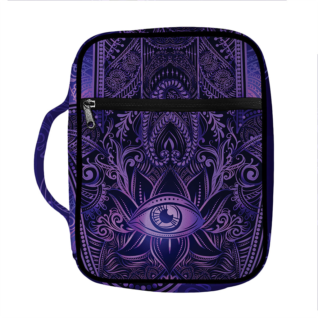 Purple Hamsa Hand Print Front Pocket Bible Bag