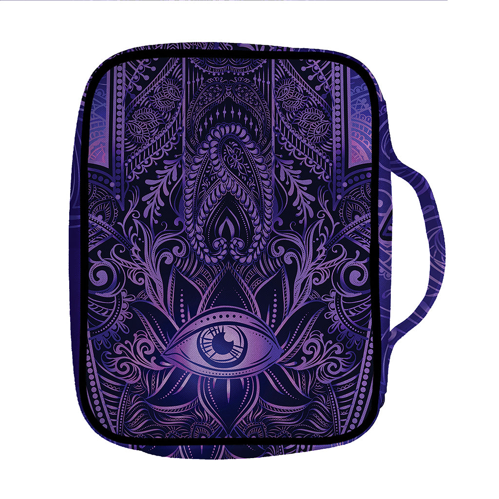 Purple Hamsa Hand Print Front Pocket Bible Bag