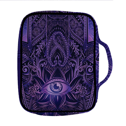 Purple Hamsa Hand Print Front Pocket Bible Bag