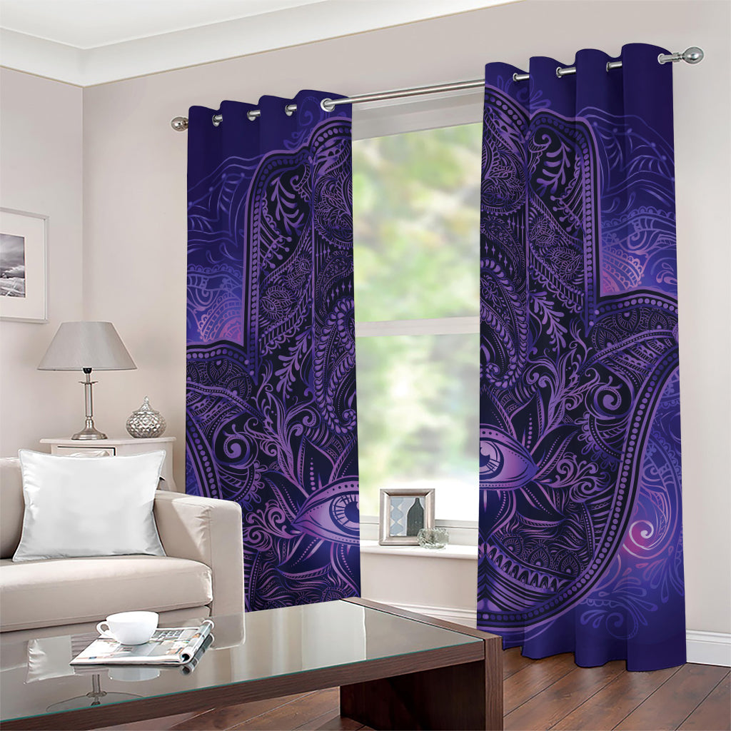 Purple Hamsa Hand Print Grommet Curtains