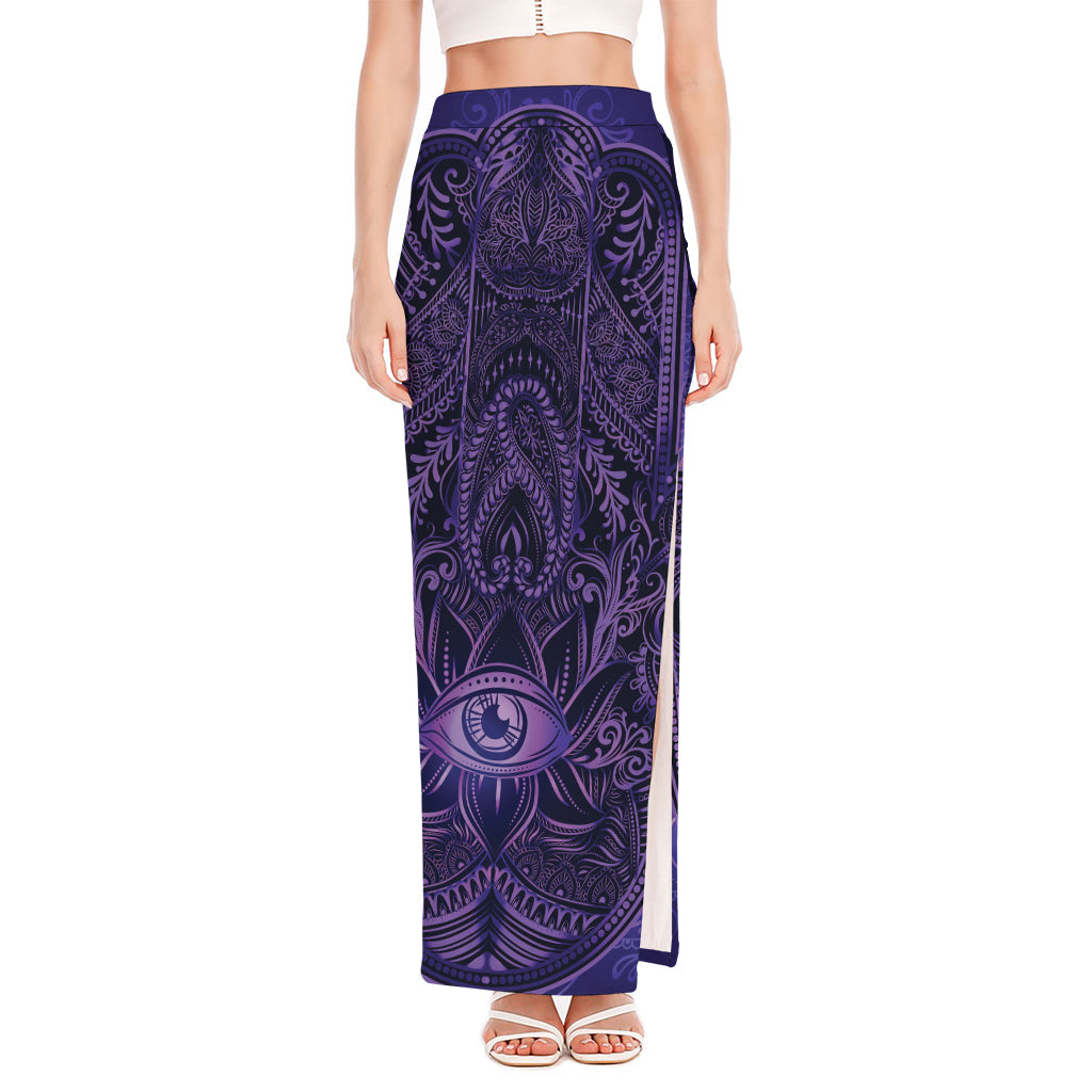 Purple Hamsa Hand Print High Slit Maxi Skirt