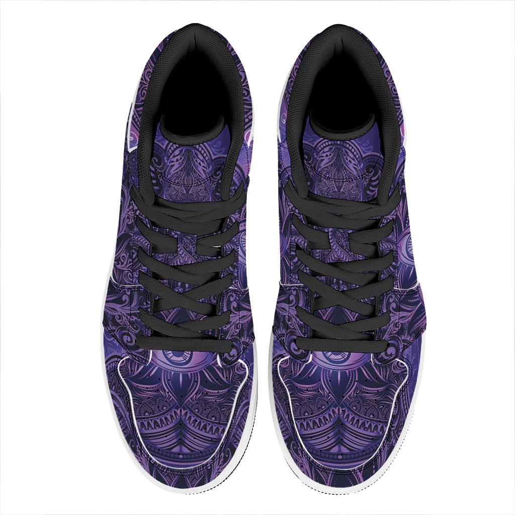 Purple Hamsa Hand Print High Top Leather Sneakers