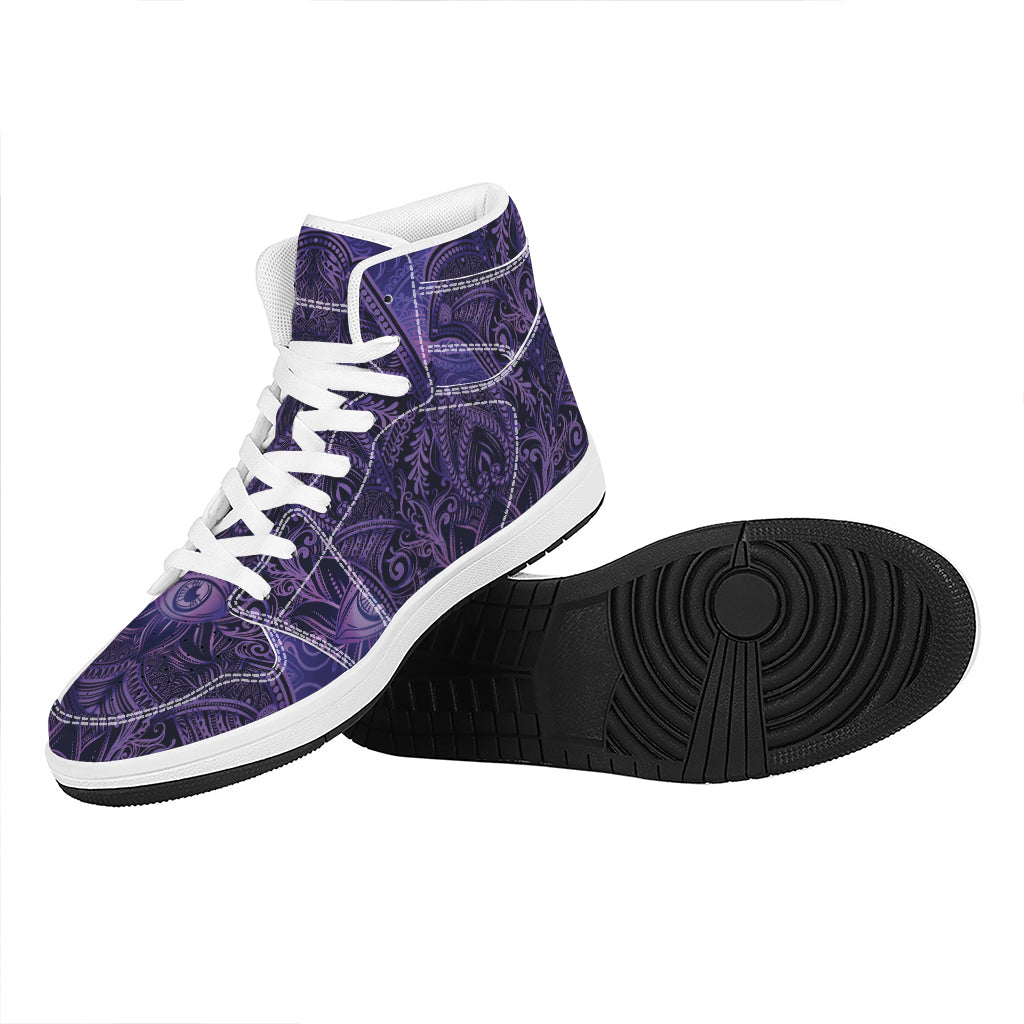 Purple Hamsa Hand Print High Top Leather Sneakers