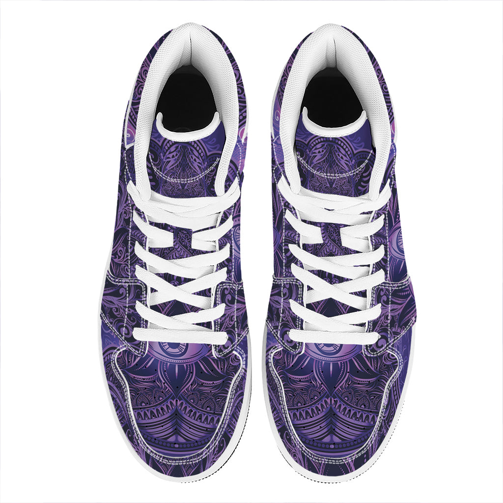 Purple Hamsa Hand Print High Top Leather Sneakers
