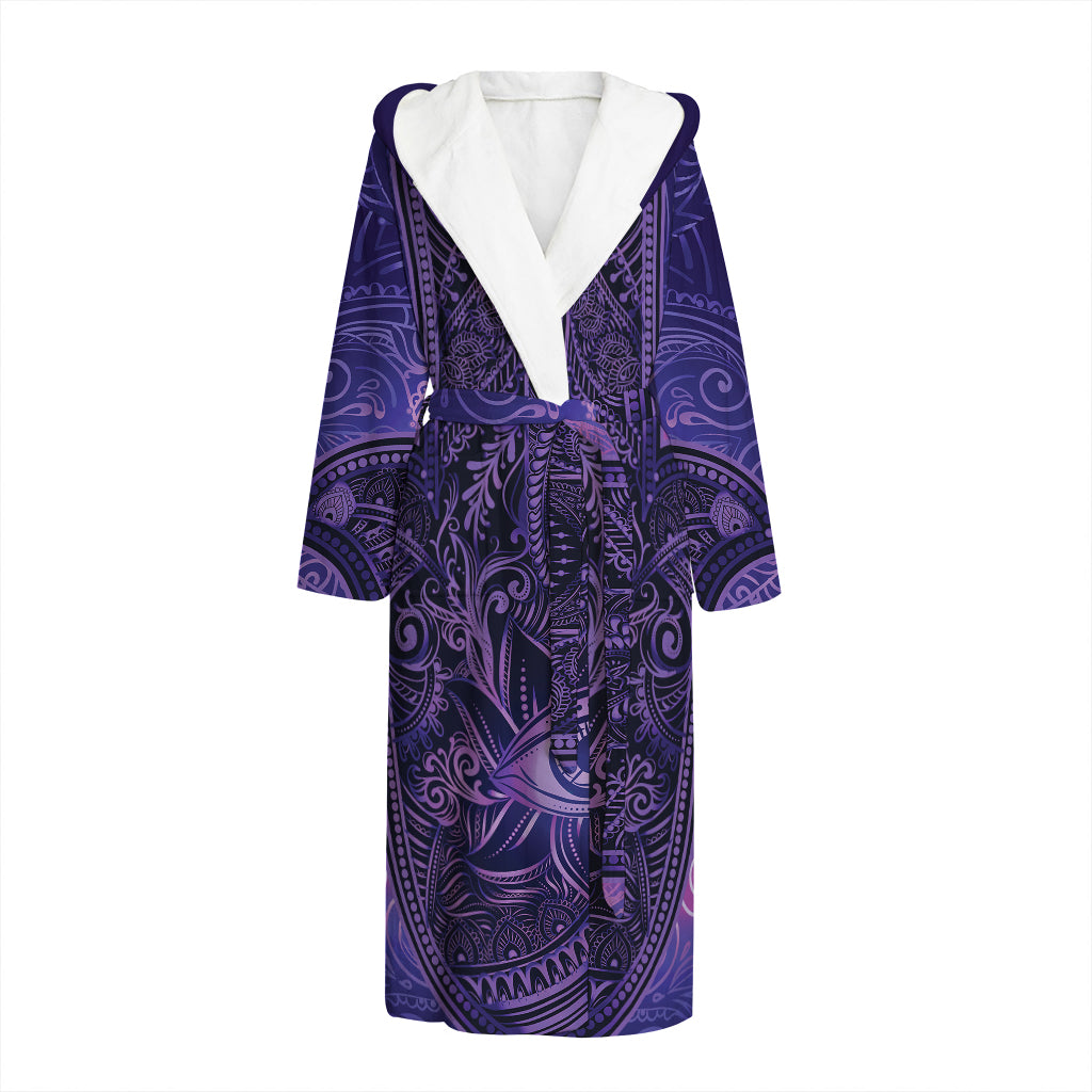 Purple Hamsa Hand Print Hooded Bathrobe