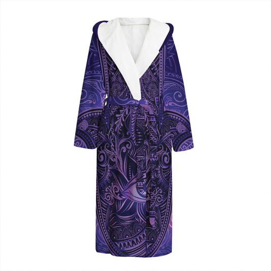 Purple Hamsa Hand Print Hooded Bathrobe