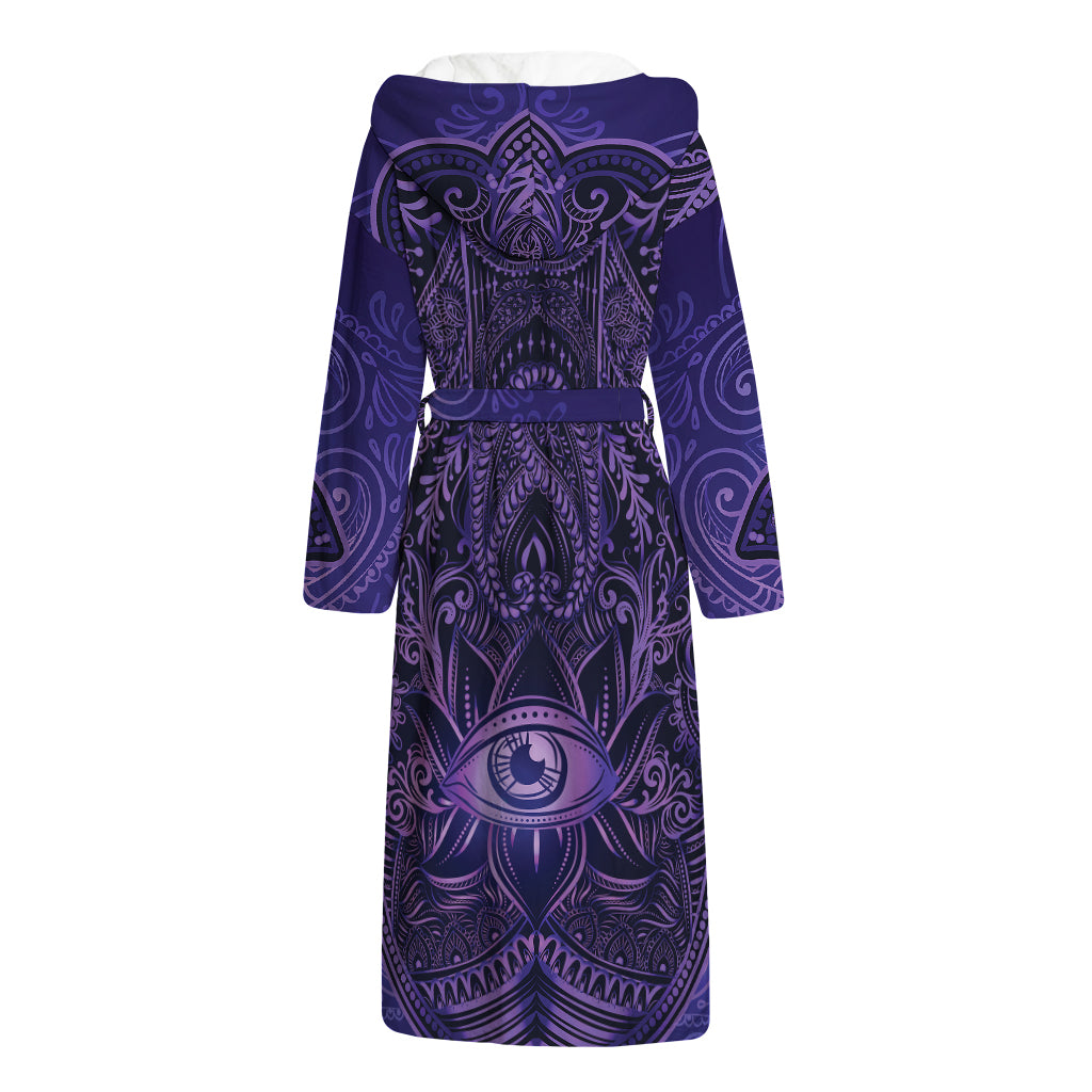 Purple Hamsa Hand Print Hooded Bathrobe
