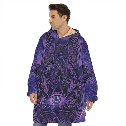 Purple Hamsa Hand Print Hoodie Blanket