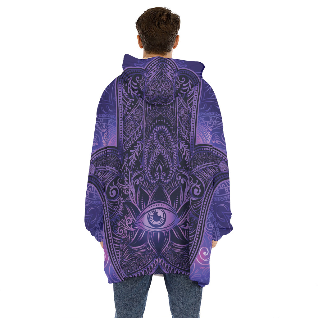 Purple Hamsa Hand Print Hoodie Blanket