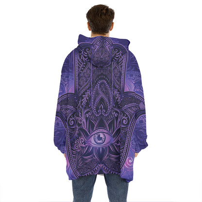 Purple Hamsa Hand Print Hoodie Blanket