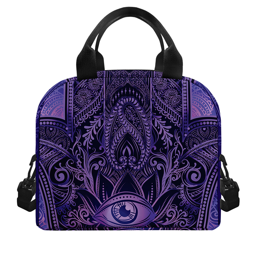 Purple Hamsa Hand Print Insulated Lunch Bag