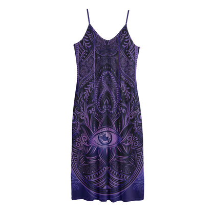 Purple Hamsa Hand Print Jersey Midi Cami Dress