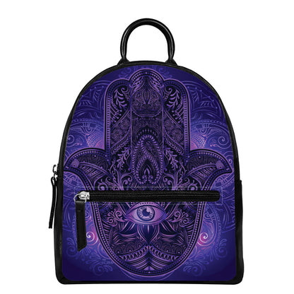 Purple Hamsa Hand Print Leather Backpack