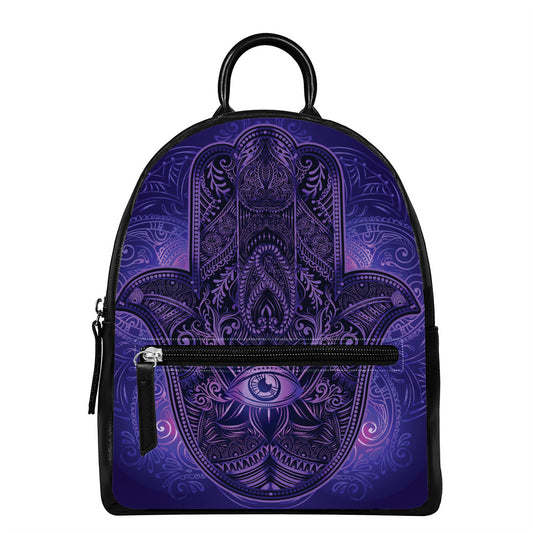 Purple Hamsa Hand Print Leather Backpack
