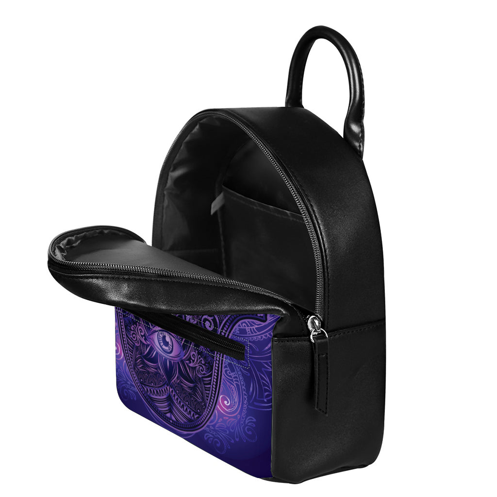 Purple Hamsa Hand Print Leather Backpack
