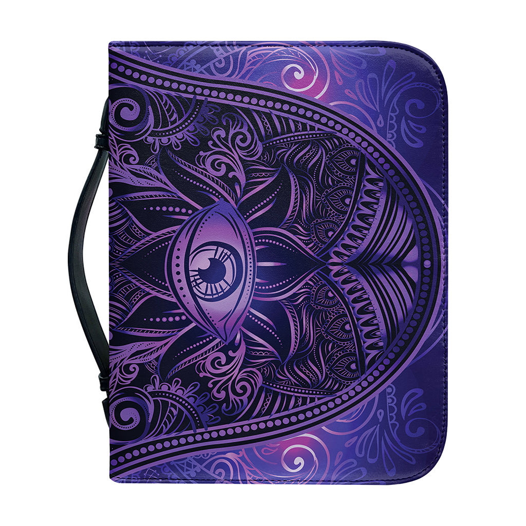 Purple Hamsa Hand Print Leather Bible Cover