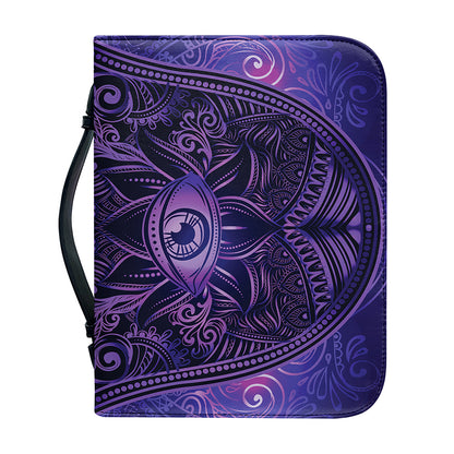 Purple Hamsa Hand Print Leather Bible Cover