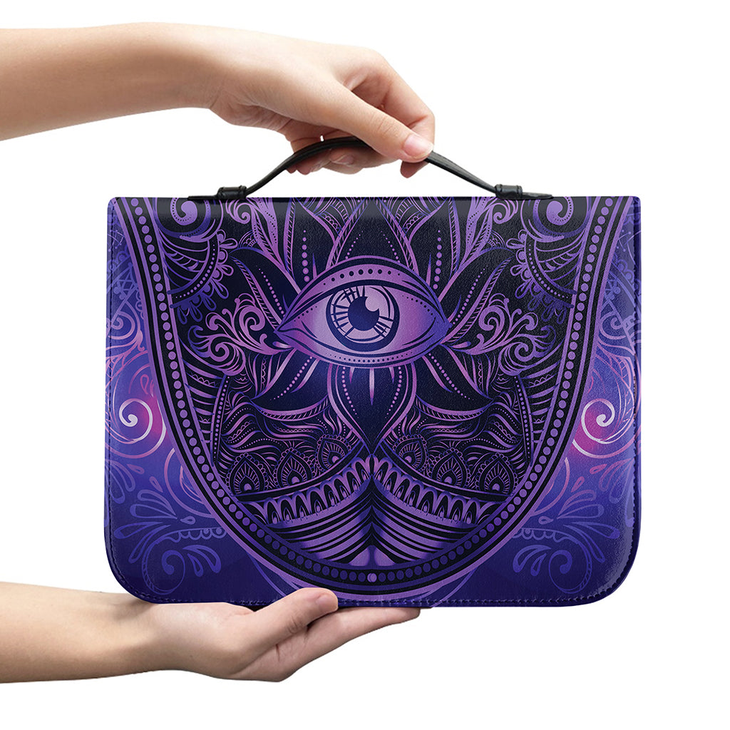 Purple Hamsa Hand Print Leather Bible Cover