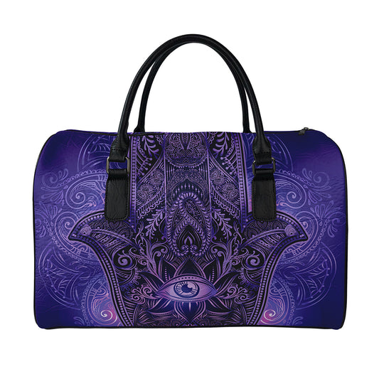 Purple Hamsa Hand Print Leather Duffle Bag
