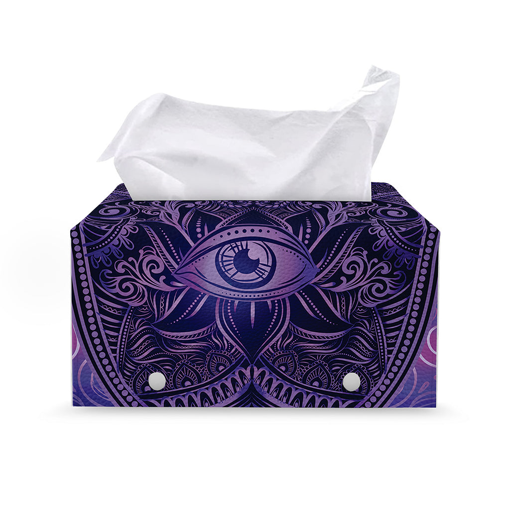 Purple Hamsa Hand Print Leather Tissue Box Cover