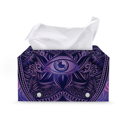 Purple Hamsa Hand Print Leather Tissue Box Cover