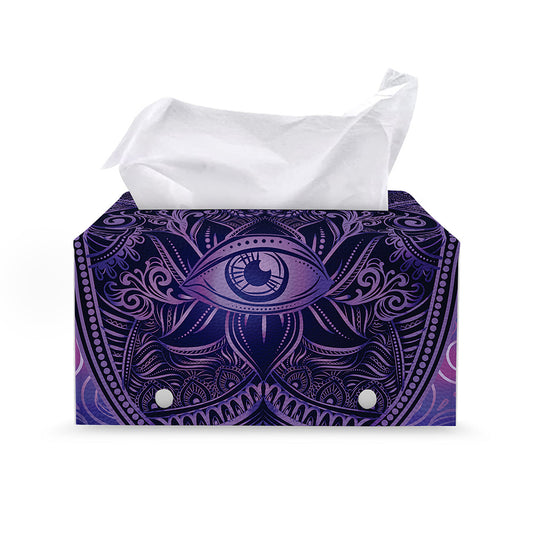 Purple Hamsa Hand Print Leather Tissue Box Cover