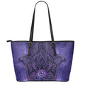 Purple Hamsa Hand Print Leather Tote Bag With Zipper