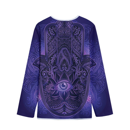 Purple Hamsa Hand Print Long Sleeve Short Coat