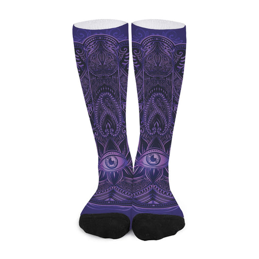 Purple Hamsa Hand Print Long Socks