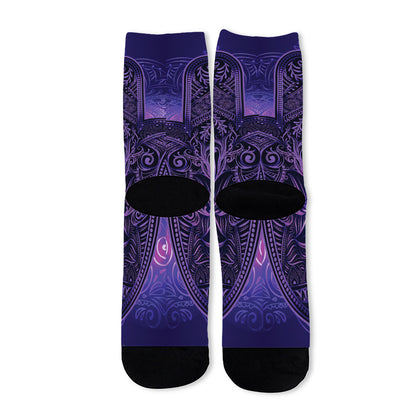 Purple Hamsa Hand Print Long Socks