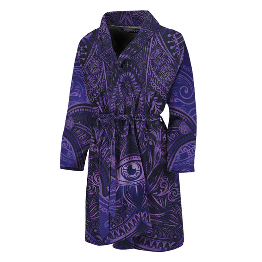 Purple Hamsa Hand Print Men's Bathrobe