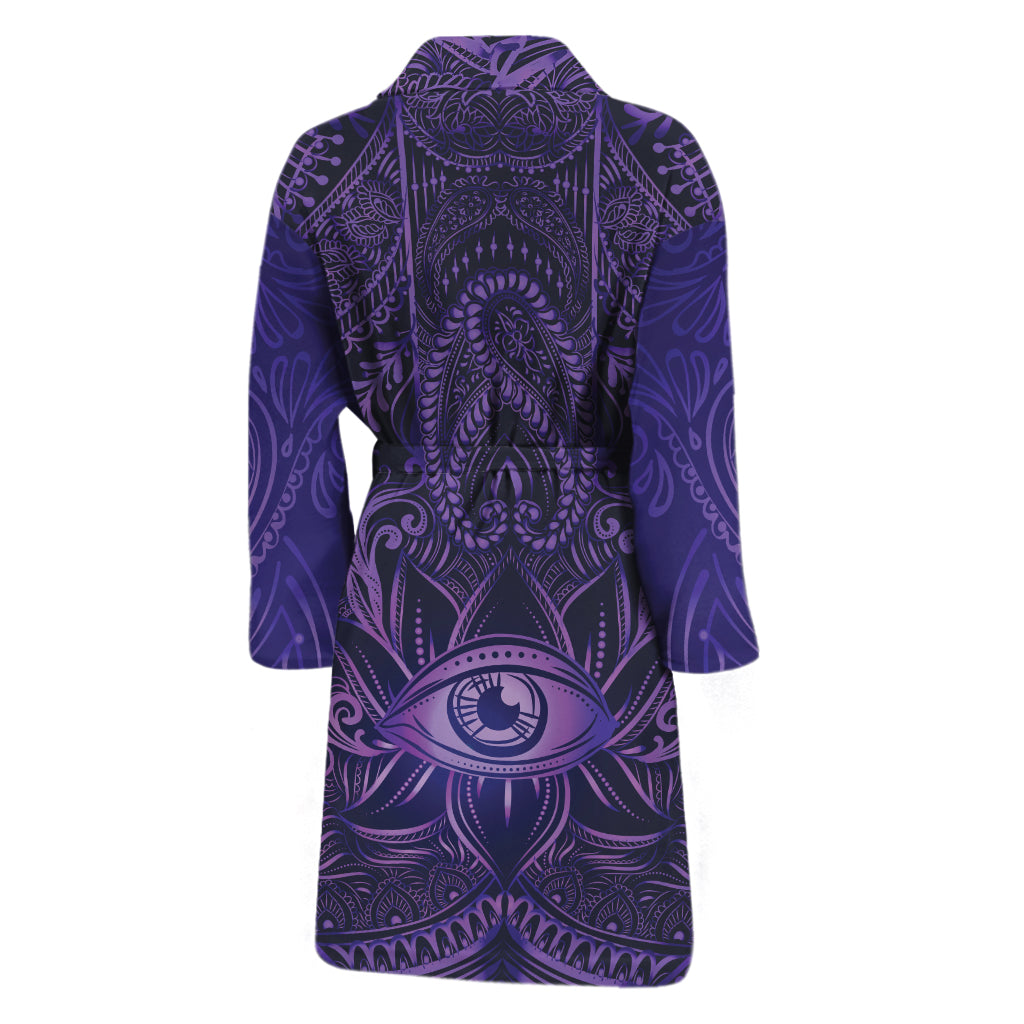Purple Hamsa Hand Print Men's Bathrobe