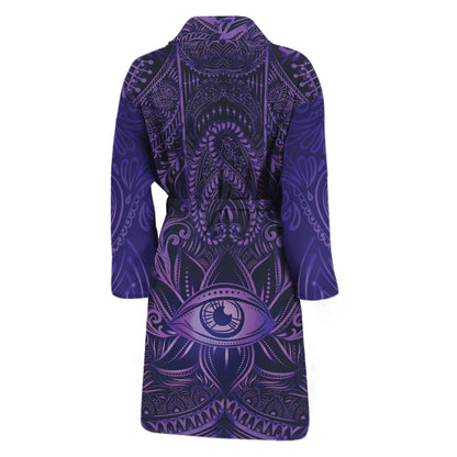 Purple Hamsa Hand Print Men's Bathrobe