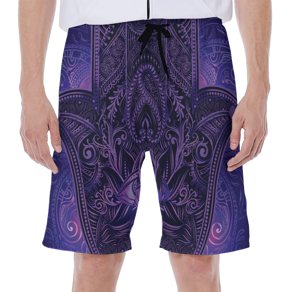 Purple Hamsa Hand Print Men's Beach Shorts