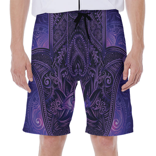 Purple Hamsa Hand Print Men's Beach Shorts