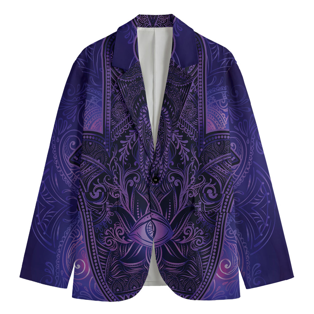 Purple Hamsa Hand Print Men's Cotton Blazer