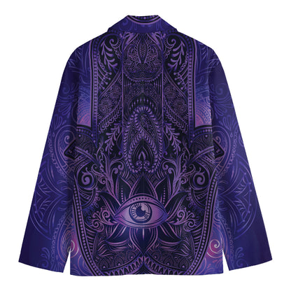 Purple Hamsa Hand Print Men's Cotton Blazer