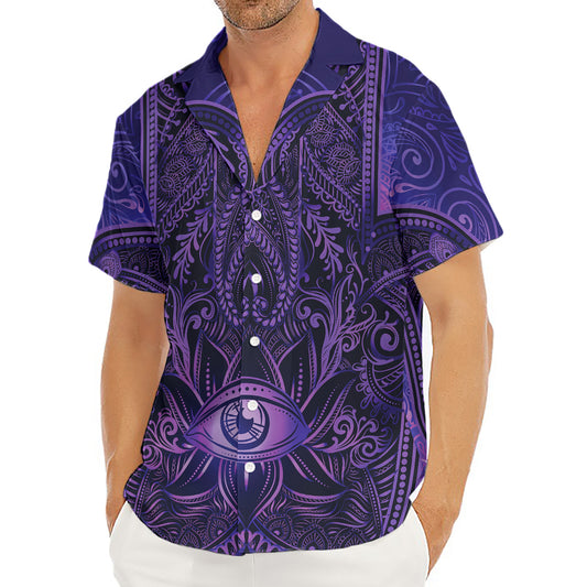 Purple Hamsa Hand Print Men's Deep V-Neck Shirt