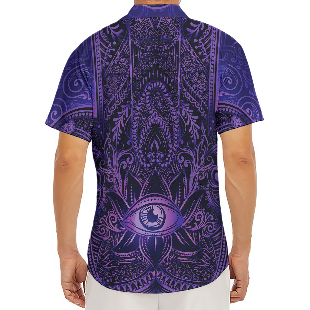 Purple Hamsa Hand Print Men's Deep V-Neck Shirt