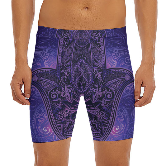 Purple Hamsa Hand Print Men's Long Boxer Briefs