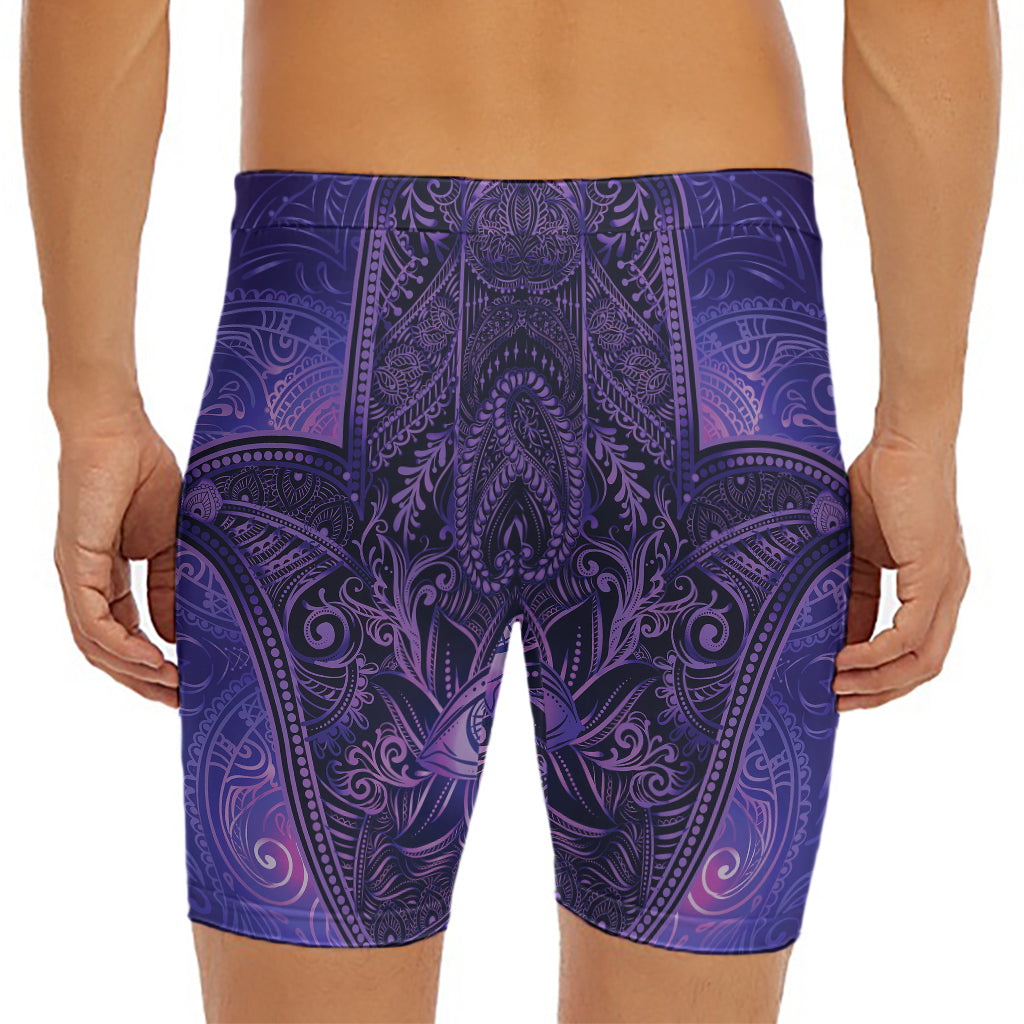 Purple Hamsa Hand Print Men's Long Boxer Briefs