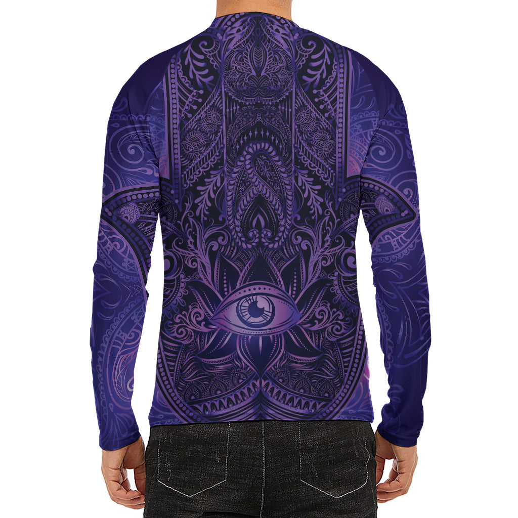 Purple Hamsa Hand Print Men's Long Sleeve Rash Guard