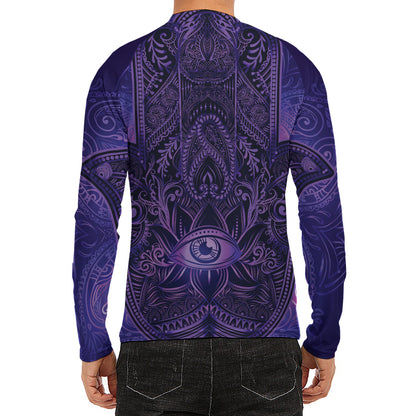Purple Hamsa Hand Print Men's Long Sleeve Rash Guard