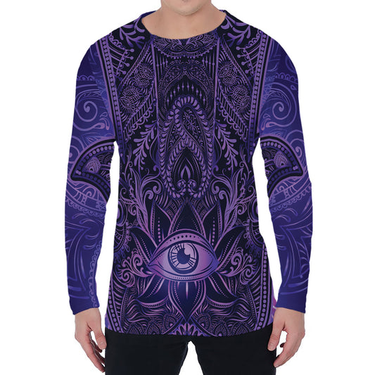 Purple Hamsa Hand Print Men's Long Sleeve T-Shirt
