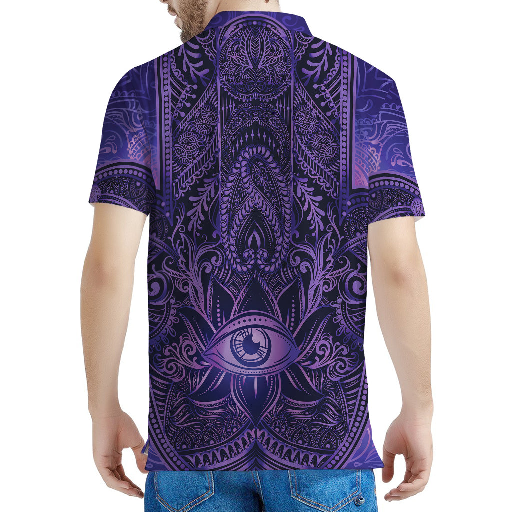 Purple Hamsa Hand Print Men's Polo Shirt