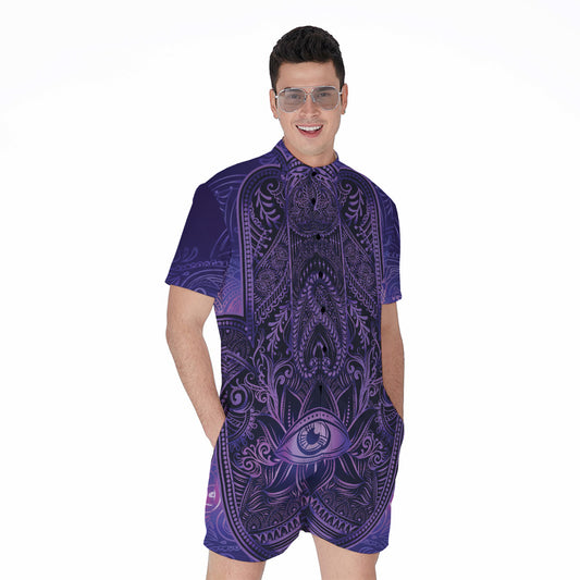 Purple Hamsa Hand Print Men's Rompers