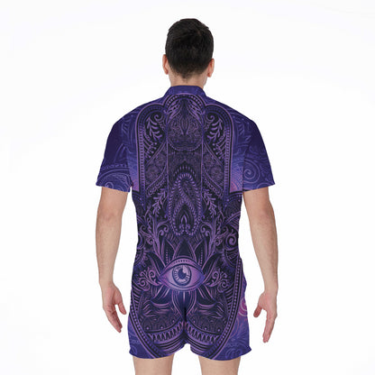 Purple Hamsa Hand Print Men's Rompers