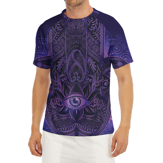 Purple Hamsa Hand Print Men's Short Sleeve Rash Guard