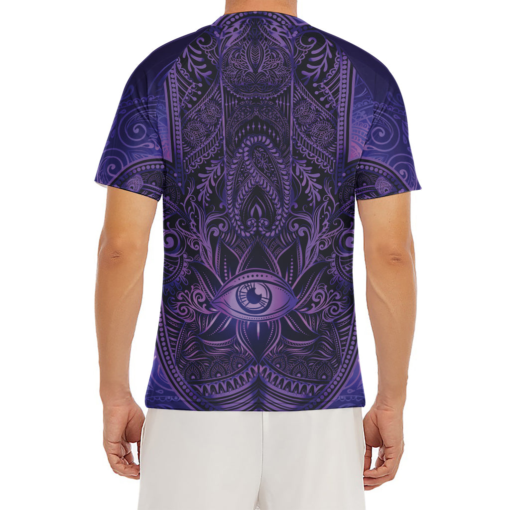 Purple Hamsa Hand Print Men's Short Sleeve Rash Guard