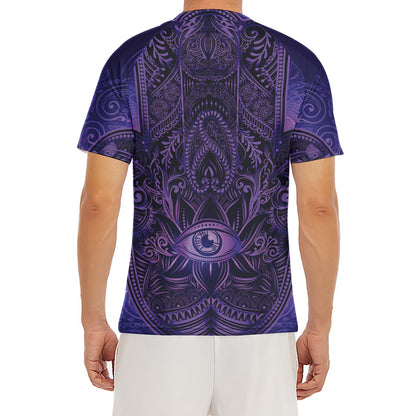 Purple Hamsa Hand Print Men's Short Sleeve Rash Guard